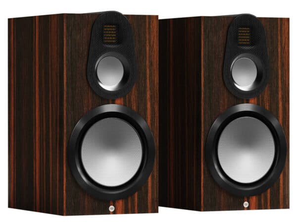 Monitor Audio Gold 100 6G Bookshelf Speakers - front Macassar